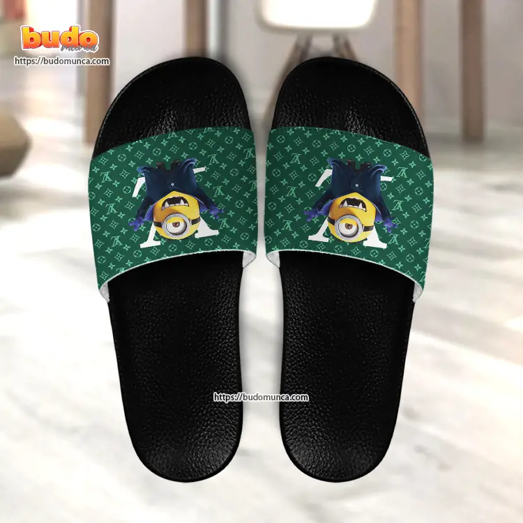 Slide sandals happy minions dracula funny and louis vuitton gift unique slide sandals for man woman and kid